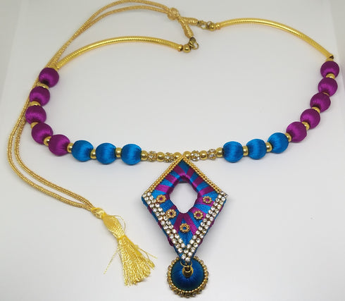 Blue & Pink Handmade Necklace & Earring Silk Thread Jewellery